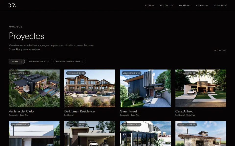 The DTA portfolio page showing architectural renders